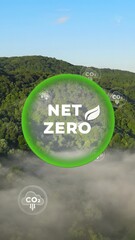 Net zero emissions and carbon neutrality, illustrating greenhouse gas reduction until 2050. Vertical