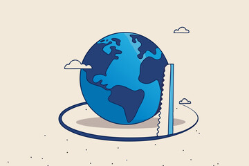 World economic crisis from war and geopolitical problem or threats, climate change or global warming destroying world concept, sawing globe to fall from the floor metaphor of danger and threats.