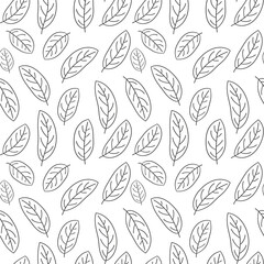 seamless pattern of leaves, vector leaves doodle pattern design, repeated leaves pattern background
