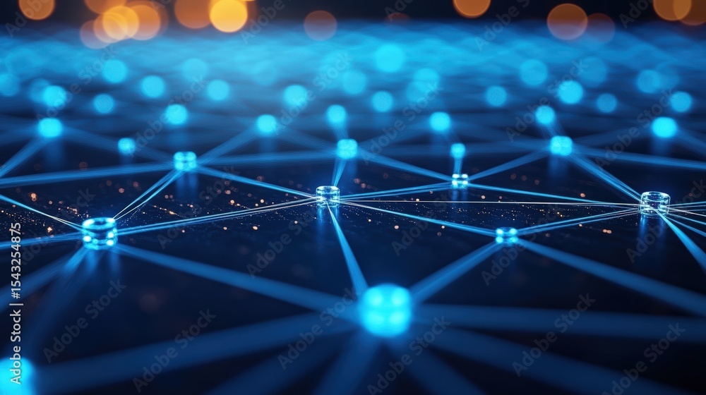 Poster a glowing network of interconnected nodes and lines symbolizing digital communication and data excha