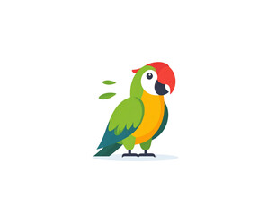 Fototapeta premium Colorful Cartoon Parrot with Red Head and Yellow Chest Illustration.