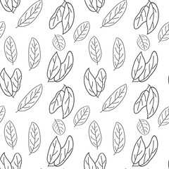 seamless pattern of leaves, vector leaves doodle pattern design, repeated leaves pattern background