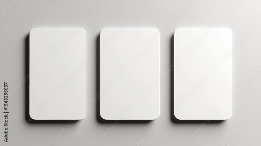 Poster three blank white rectangular cards with rounded corners are neatly arranged side by side on a light