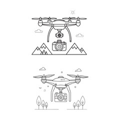 Drone line art vector, drone camera icon outline drawing vector illustration. with white background