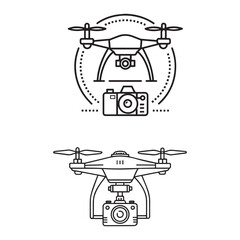 Drone line art vector, drone camera icon outline drawing vector illustration. with white background