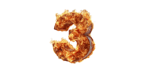 Fiery Number Three. Symbolizing Energy, Passion, And Intensity In Design Isolated On Transparent Background