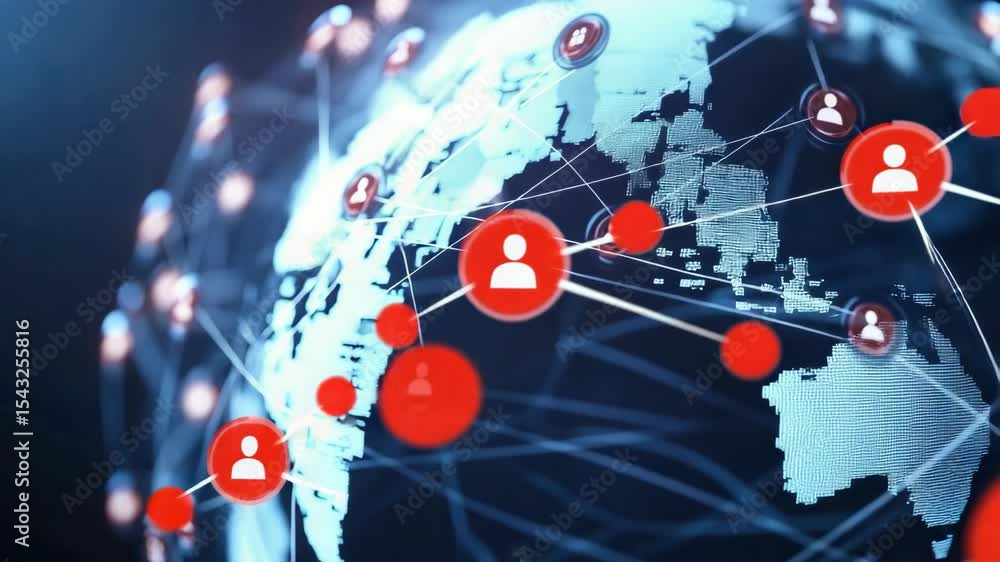 Aufkleber high-tech global network, emphasizing cyber security with graphic representation of interconnected s