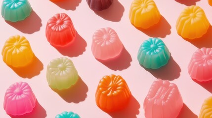 Fototapeta premium Colorful jelly candies in various shapes and flavors isolated on a transparent background, perfect for packaging or advertising
