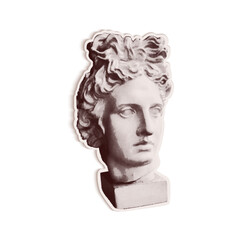 Obraz premium Trendy halftone collage of statue of Apollo's head cut out an of old newspaper. Isolated vector illustration grayscale retro sticker with Dots texture. Vintage Pop art aesthetic, y2k vibe nostalgic