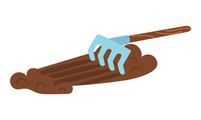 Flat rakes make lines in soft soil for planting seedlings. Garden tools. Gardening, Plant Care. Suitable for agricultural websites, blogs, gardening guides, and advertising garden tools