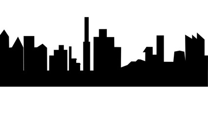 Obraz premium City Skyline Silhouette Vector – Modern Urban Building Horizon in Black Outline, Perfect for Backgrounds, Banners, Posters, and Cityscape Illustrations