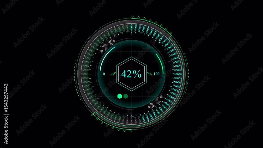 Poster futuristic loading circle with 100 completion on black background animation.alpha chanel.4k video