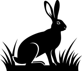 Rabbit in Grass Silhouette