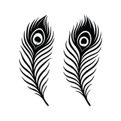 Obraz premium Beautiful Peacock Feather Silhouette Design, Elegant vector silhouette of two beautiful peacock feathers with intricate detail, perfect for decoration and textiles