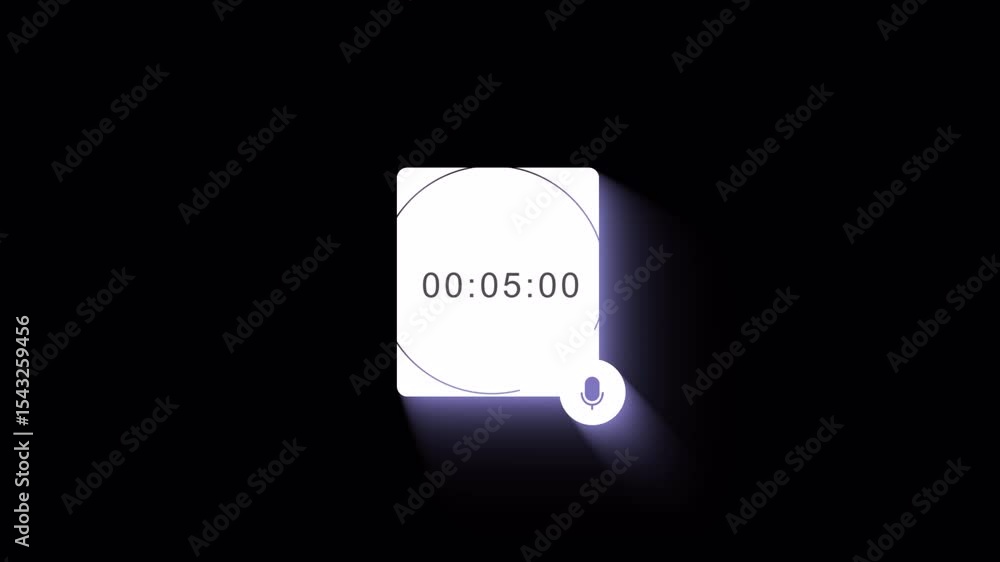 Poster voice recording app interface with timer on black background.alpha chanel.4k video