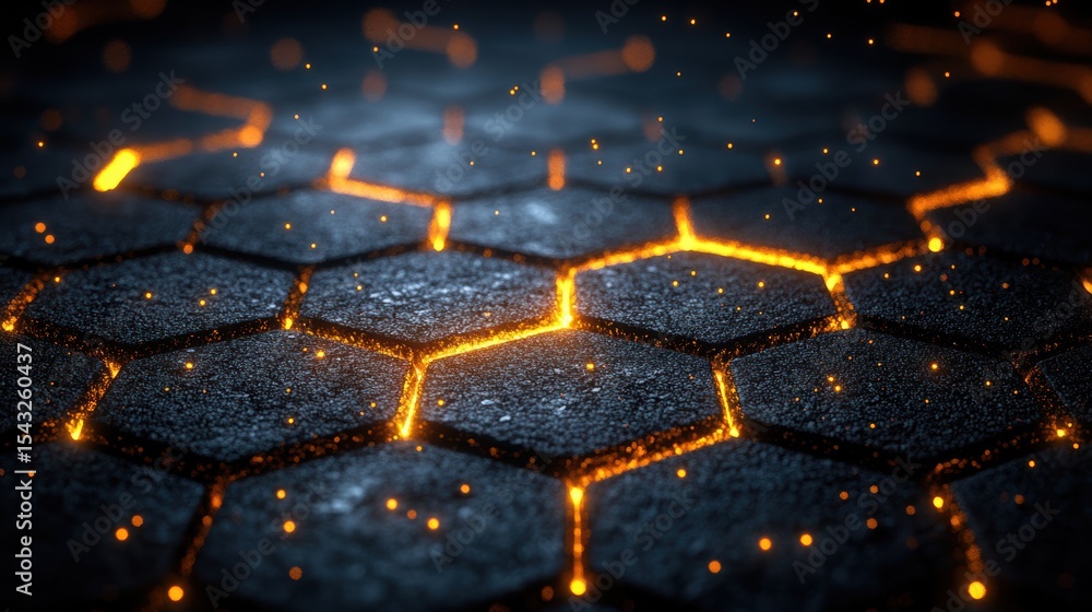 Poster abstract honeycomb texture background dark geometric pattern with glowing edges digital design