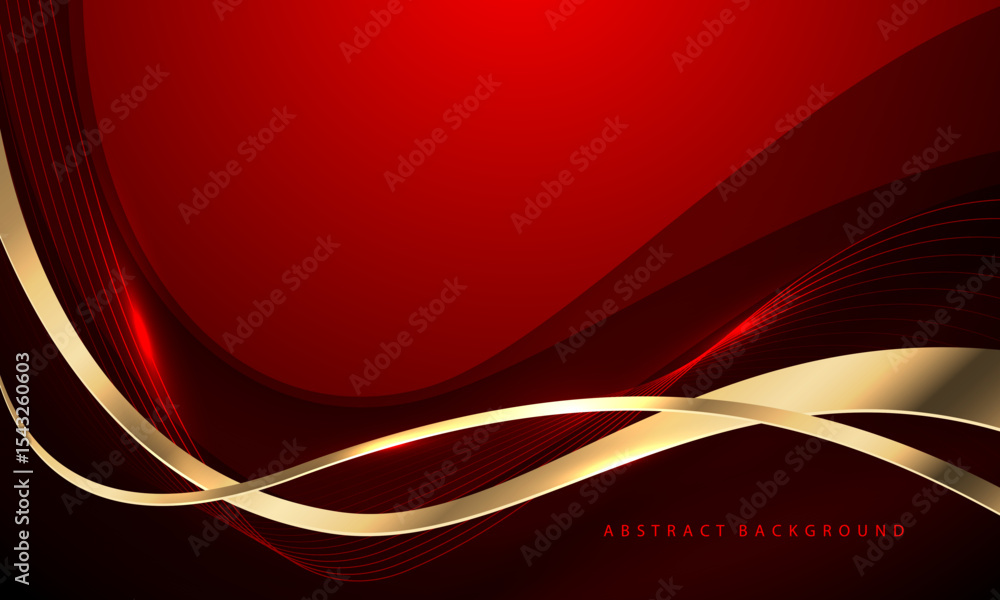 Poster abstract gold ribbon curve overlap on red luxury background vector