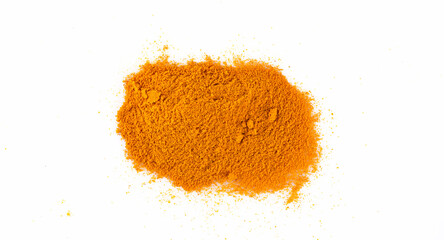 Turmeric with its magnificent orange color on a white background