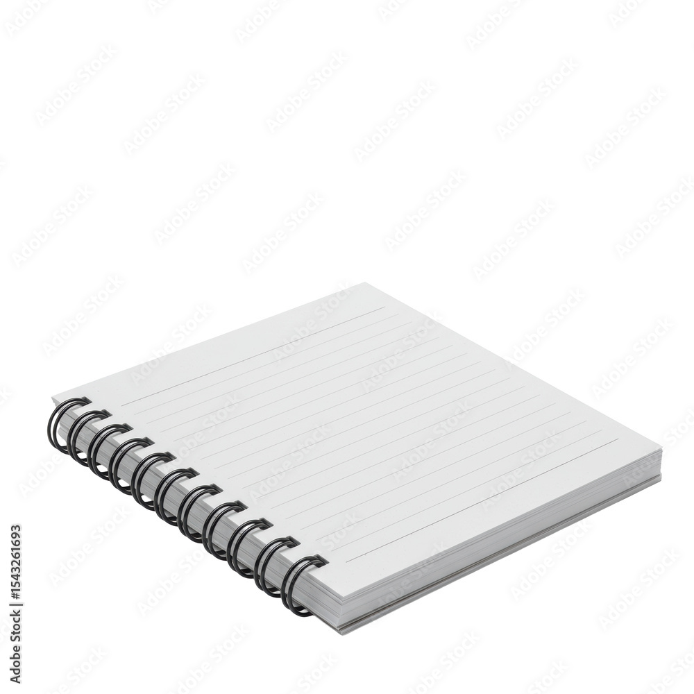 Poster a closed college-ruled spiral notebook with metallic binding and solid-color cover, visible rulings,