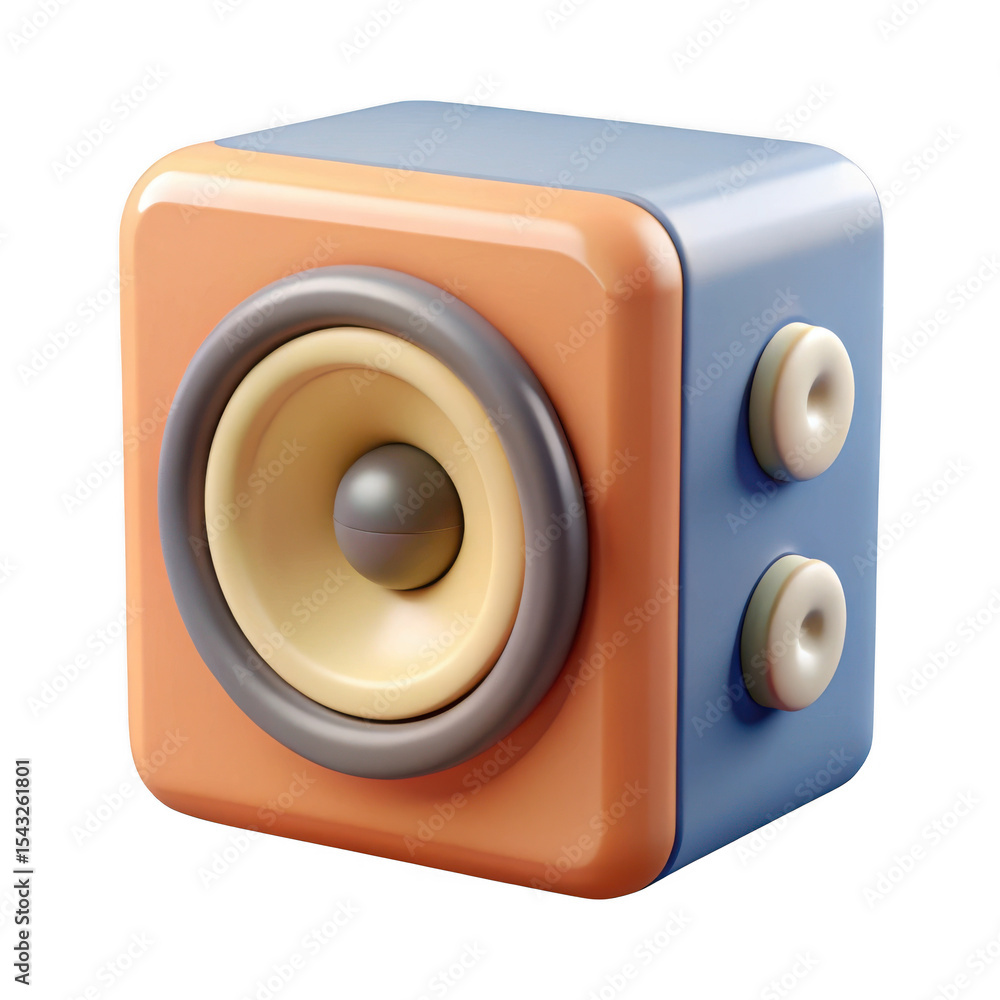 Poster 3d render of a retro style cube speaker isolated on transparent background