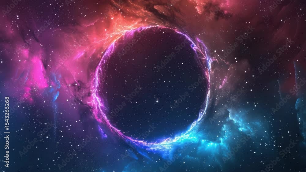 Canvas Prints a colorful galaxy with a large, glowing circle in the middle. the circle is surrounded by stars and 