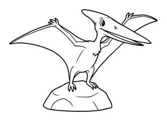 pterodactyl cartoon outline vector illustration prehistoric flying reptile line art © Anna
