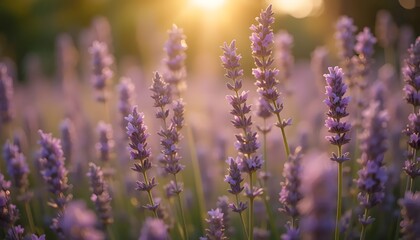 Fototapeta premium Purple Lavender Flowers in Soft Sunlight – Natural Floral Close-Up