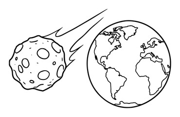 asteroid hitting earth outline vector illustration prehistoric impact line art