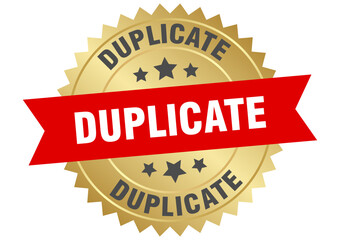 duplicate. duplicate round red and gold label isolated on transparent background