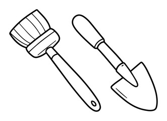 archaeology tools outline vector illustration monochrome line art for excavation theme