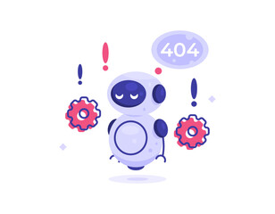 AI error concept. artificial intelligence system is under maintenance and repair. illustration of a robot that is error or broken. technology problem. 404. flat style design