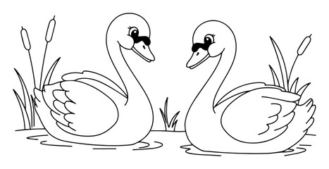 swans in love outline vector drawing romantic monochrome line art for wedding themes