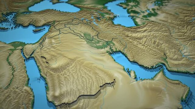 Middle East Region Map Terrain Elevation
