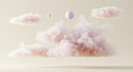 Cloud formations created from tiny digital particles in gentle pastel