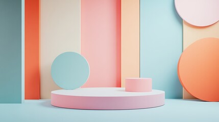 Pastel colored geometric shapes create a modern display platform.