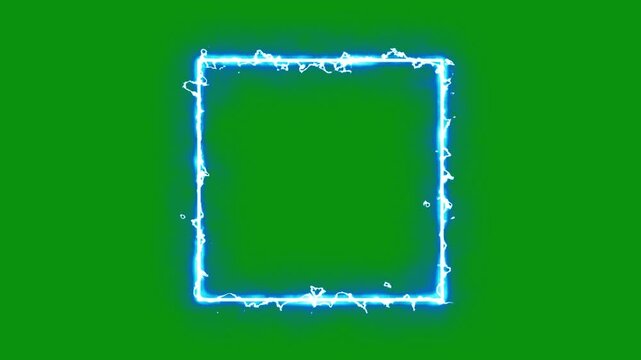 Square shape with lightning energy sparks on green screen background