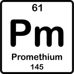 Chemical element of periodic table. Promethium or Pm.