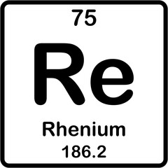 Chemical element of periodic table. Rhenium or Re.