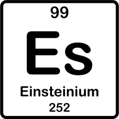 Chemical element of periodic table. Einsteinium or Es. 