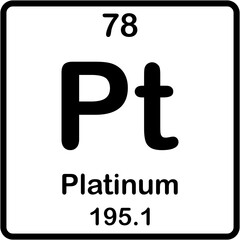Chemical element of periodic table. Platinum or Pt.