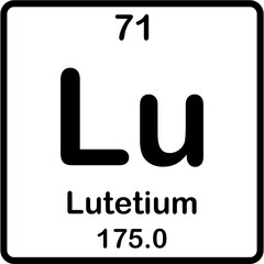 Chemical element of periodic table. Lutetium or Lu.