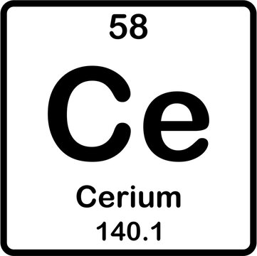 Chemical element of periodic table. Cerium or Ce.