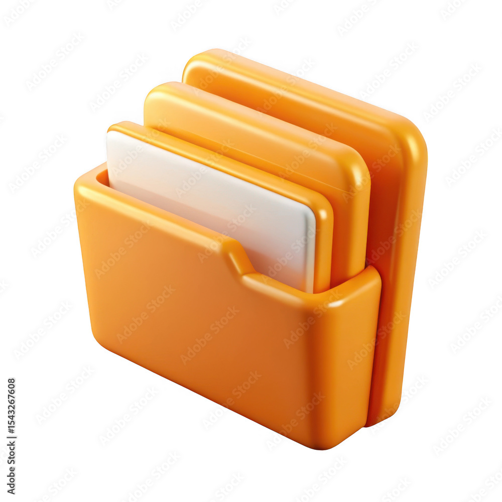 Poster 3d render of orange file folder icon isolated on transparent background