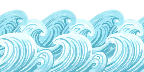 Watercolor illustration of ocean waves on transparent background. © beyouenked