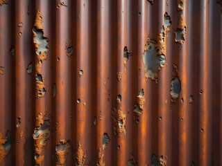 Rusty Corrugated Metal Texture in Industrial Setting with Natural Daylight