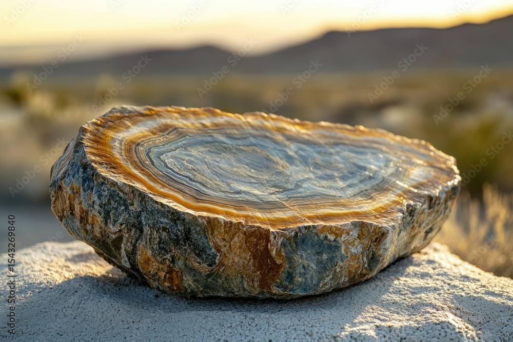 Poster a captivating cross-section of banded onyx reveals intricate layers of color and texture in a desert