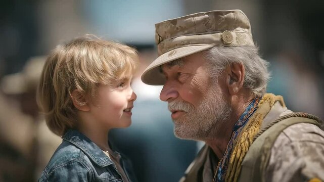 A touching scene of a veteran's locket featuring a child and a parade, representing the theme of sacrifice.