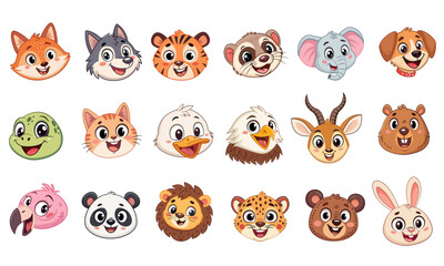 Cute Cartoon Animal Faces Collection