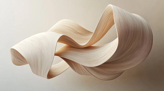 Sculptural Wood Swirls Abstract Beige Forms in Motion