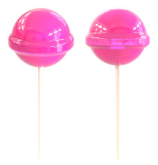 3D two pink lollipops with different angle views on transparent background.